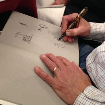 Artist Joel Ostlind sketching at the Lunch & Lecture