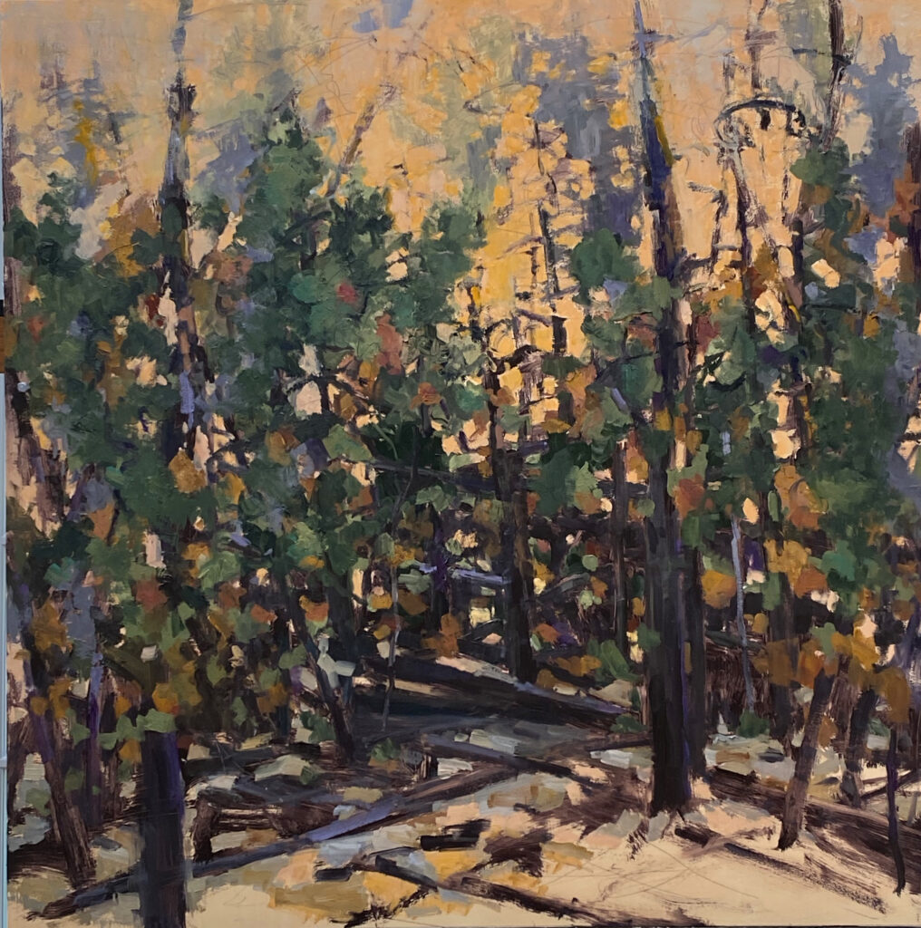 Deborah Paris, "Evening Woods," Oil on ACM Panel, 36 x 36 in