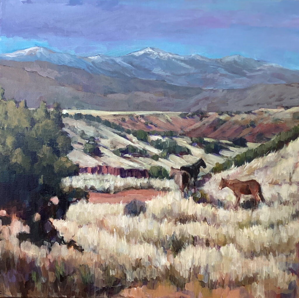 Heather Foster, Three Horses Along Red Rock Road art