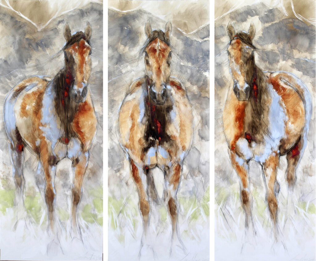 Amy Lay, Grey Mountain Mustangs (triptych) art